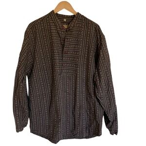 WAH Maker Frontier Clothing Mens Striped Long Sleeve Shirt Size Xl Grey Burgundy